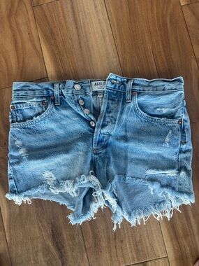Agolde Light Wash Distressed Denim Cutoff Shorts